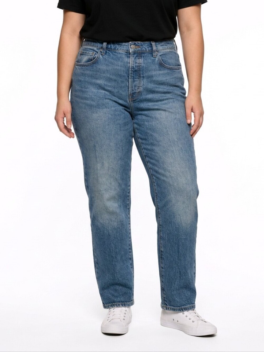 Womens ANA Blue Highest-Rise Vintage Straight Jeans Size 16 Faded Wash Plus-size